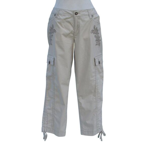 Cache Dressy Crop Pant Stretch Rhinestone Stud Adjust Length $98 Embellished NWT - Picture 2 of 10